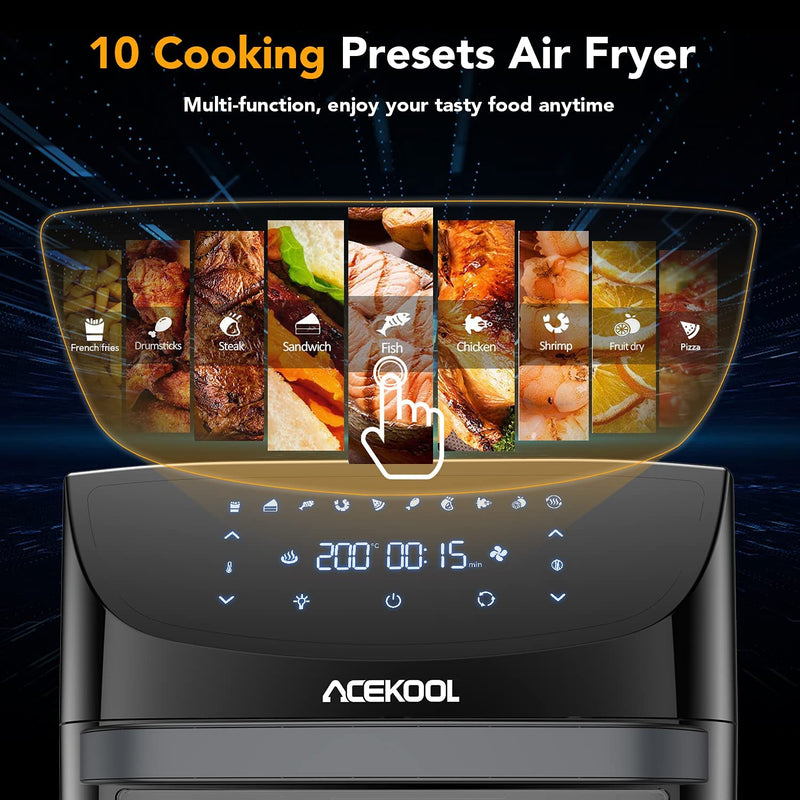 Acekool FT1 18L Large Rotisserie Air Fryer Oven for Family, Digital Touch Panel, 1800W Dishwasher Safe Rapid Air Circulation BPA Free with Recipe Book