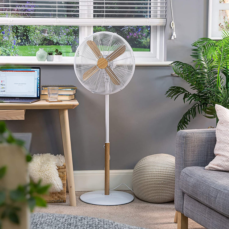 Russell Hobbs RHMPF1601WDW 16 Inch Scandi Electric Pedestal Fan, Tall Standing, 1m to 1.25m Height, 3 Speed Settings, Oscillating Fan, Adjustable, 60W