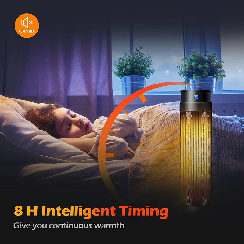 Three modes: fan, low, high for you to choose. Designed with a timer function from 0-8 hours, the tower heater makes you no longer have to worry about forgetting to turn off the power. Accompany you through the summer and winter.