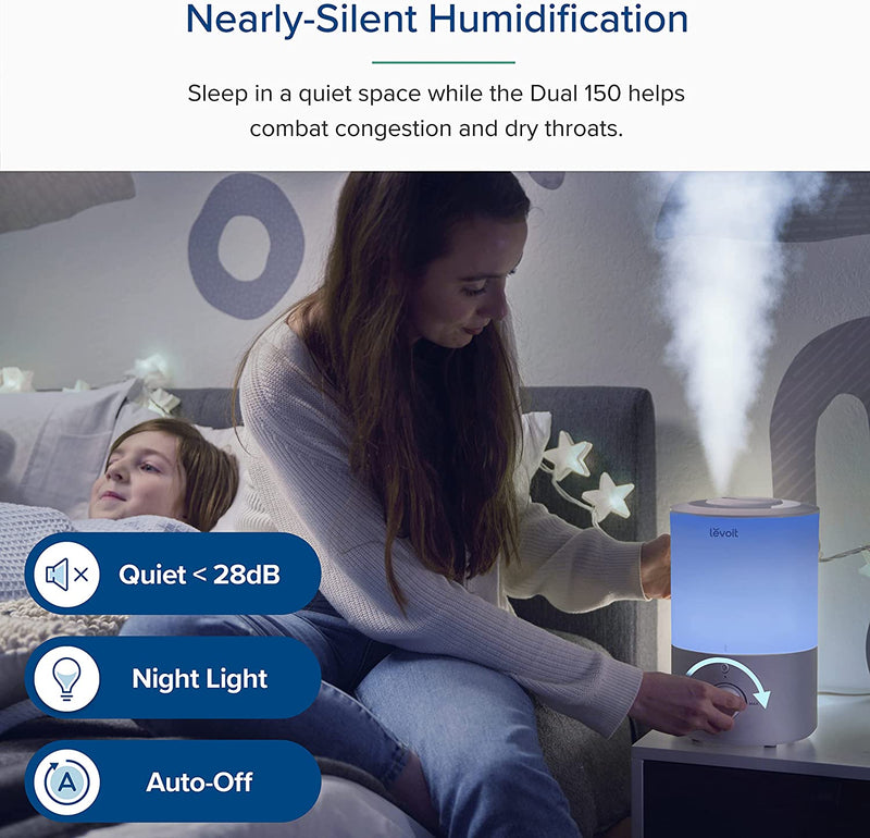 LEVOIT 3L Quiet Humidifier for Bedroom Baby Room with Night Light, Cool Mist Humidifier, Up to 25H for 27 ㎡, Operation with 360° Rotation Nozzle Blue