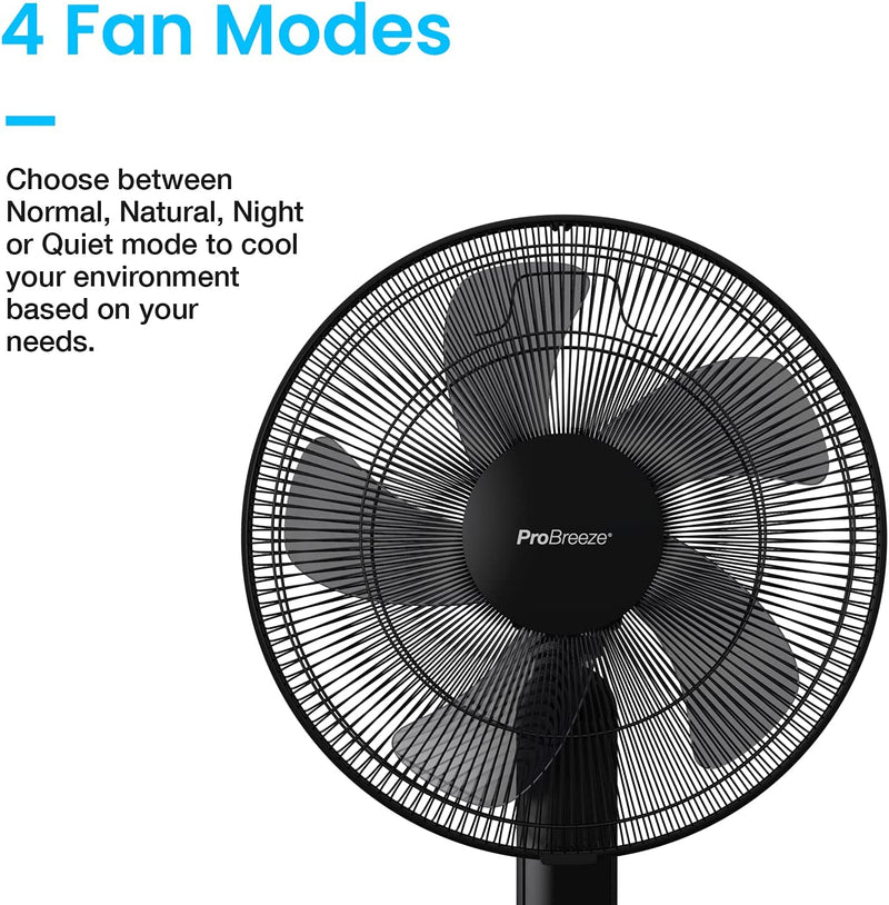 Pro Breeze 16-Inch Pedestal Fan with Remote Control and LED Display - 4 Operational Modes - 80° Oscillation - Adjustable Height & Pivoting Fan Head
