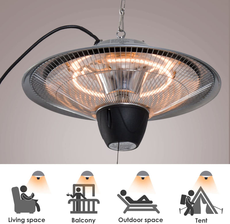 Can be plugged almost anywhere (as long as connected). This ceiling mounted heater will bring heat to outdoors, gardens, balconies, terraces etc.