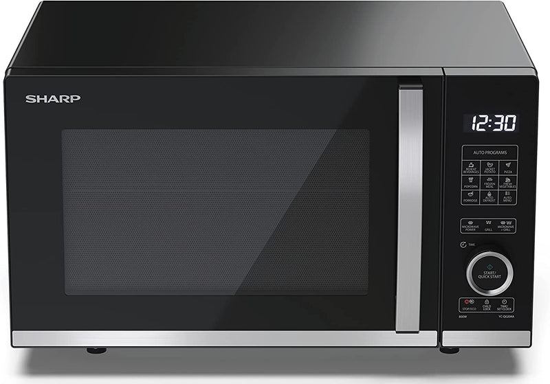 SHARP YC-QG204AU-B 20 Litre 800W Black/Silver Flatbed Microwave with 1050 W Grill & Convection Oven, 10 Power Levels, 12 Auto Programmes, LED Light