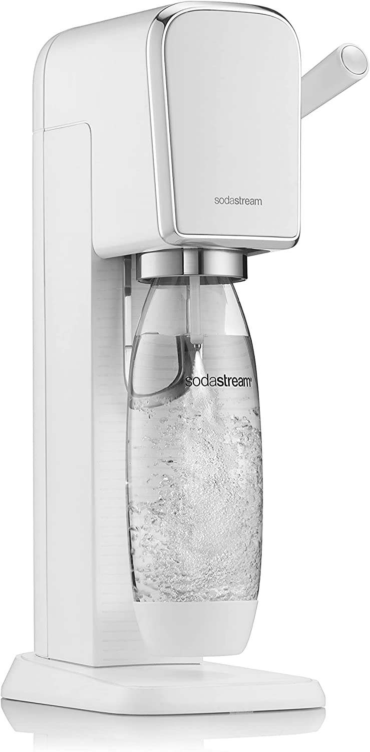 SodaStream Art Sparkling Water Maker Machine, with 1 Litre Reusable BPA-Free Water Bottle & 60 Litre Quick Connect CO2 Gas Cylinder, Retro White