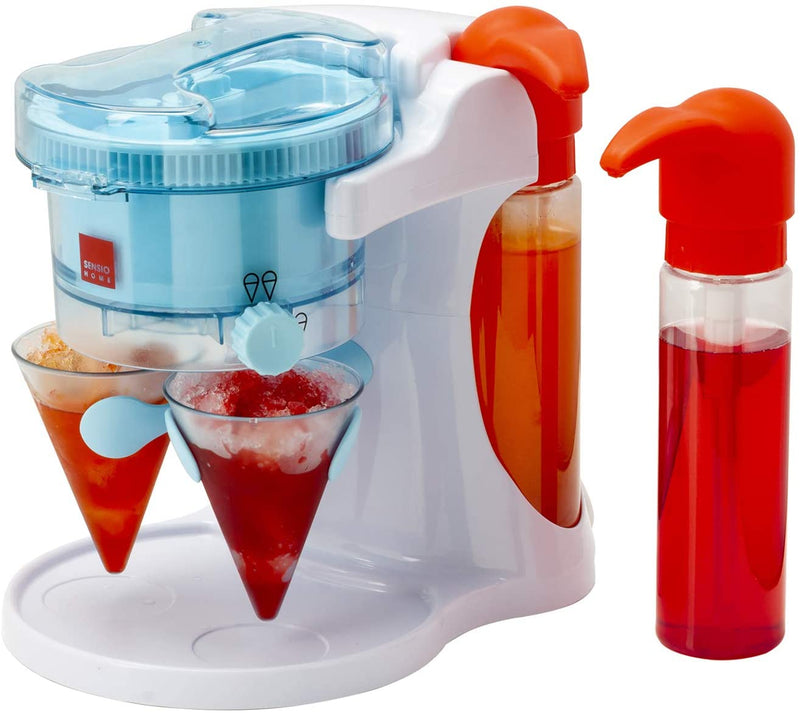 Sensio Home Snow Cone Maker Machine, Crushed Ice, Slushie Cocktail Maker Shaved Ice Machine with 2 Reusable Slush Cones and 2 Dispensing Syrup Bottles