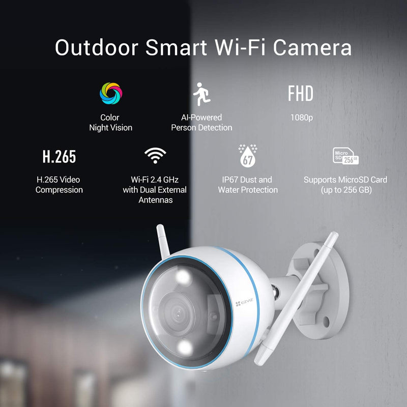 EZVIZ 1080P Security Camera Outdoor Colour Night Vision, IP67 Waterproof, Motion Detection Works with Alexa and Google Assistant (CTQ3N)