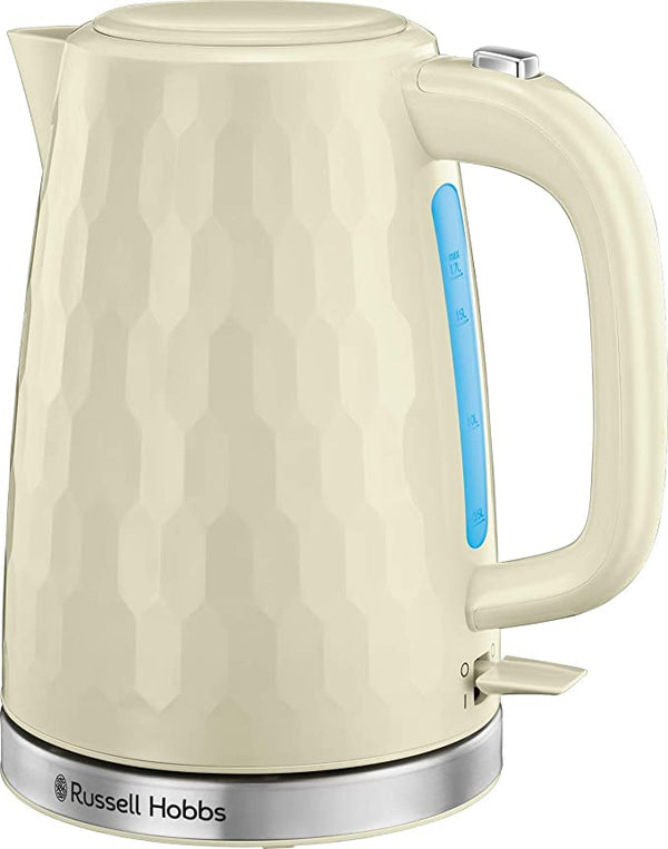 Russell Hobbs 26052 Cordless Electric Kettle - Contemporary Honeycomb Design with Fast Boil and Boil Dry Protection, 1.7 Litre, 3000 W, Cream
