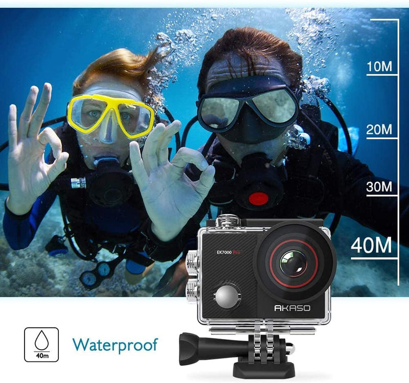 AKASO EK7000 Pro 4K Action Camera with Touch Screen EIS Adjustable View Angle 40m Waterproof Camera Remote Control Sports Camera with Accessories Kit