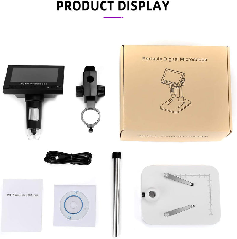 Digital Microscope, WADEO 1000X 4.3" LCD Display Electronic Video Magnifier USB Microscope Magnifier with 8 Adjustable LED Light