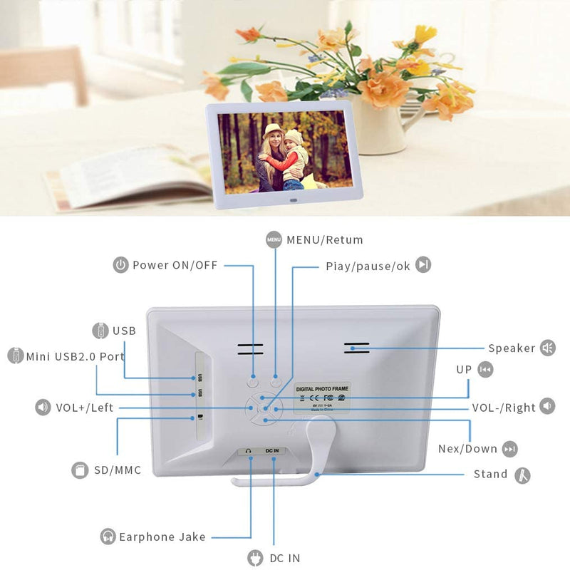 Digital Photo Frame High Resolution 1280x720 IPS LCD Screen,Calendar/Clock Function/MP3/Photo/Video Player with Remote Control（8-inch）
