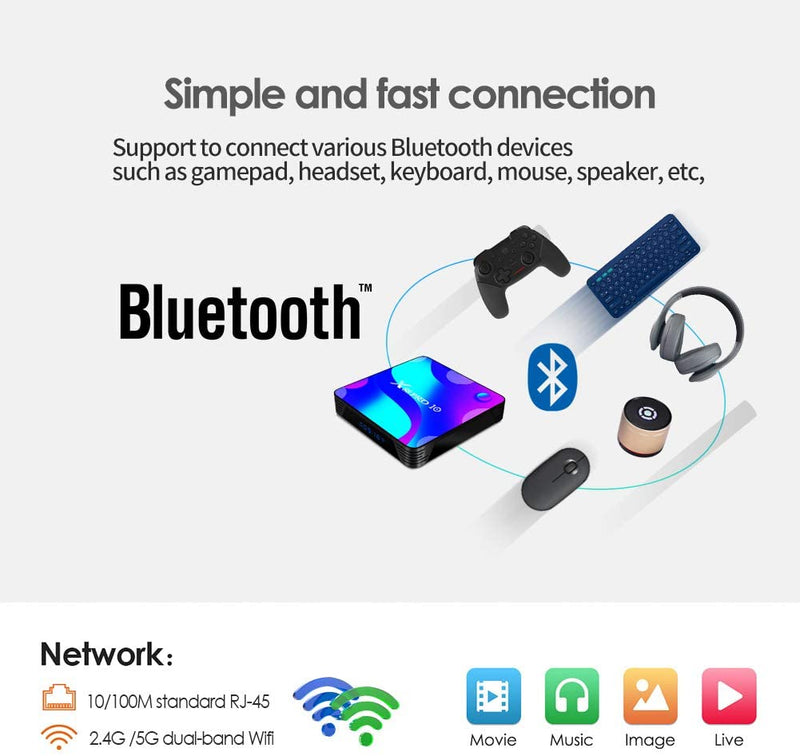 Android TV BOX, Android 10.0 TV BOX 4GB RAM/32GB ROM RK3318 Quad-Core Support 2.4GHz/5.0GHz WiFi 100M Ethernet 4K HD TV BOX
