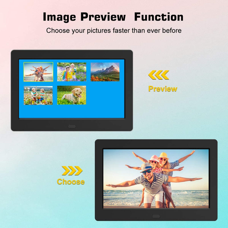 Digital Photo Frame 7 Inch, 1280x800 High Resolution 16:9 Full IPS Display Digital Picture Frames Auto-Rotate Image Video Calendar Clock On/Off Timer