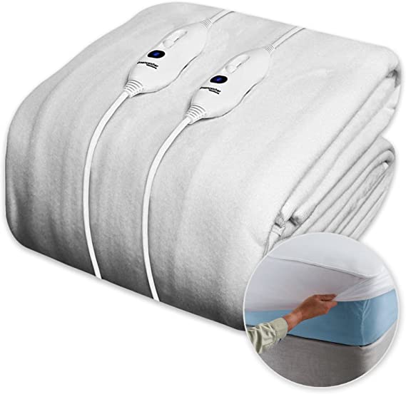 Dreamcatcher Electric Blanket Polyester Heated Soft Fitted Underblanket Fully Fitted Mattress Cover, 2x Controllers, Machine Washable King Size