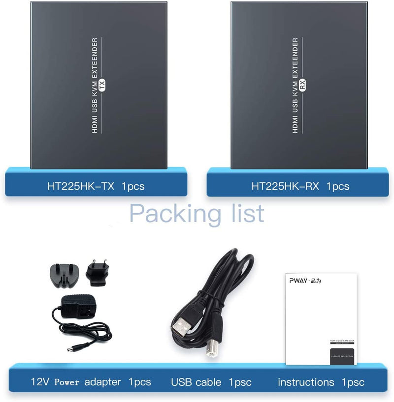 PW-HT225HK-B HDMI KVM USB Extender 165ft/50m Transmission over Single Cat5e/6/7 HD 1080P Support Loop out 3D EDID Function