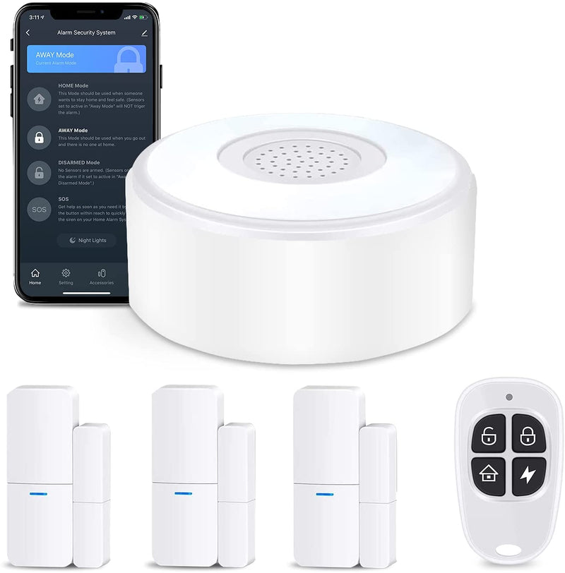 AGSHome Wireless Alarm System, WiFi Door Alarm System, 5-piece Kit, APP Alert, Featuring 1 Alarm Siren, 3 Door Window Sensors, 1 Remote Key Fobs