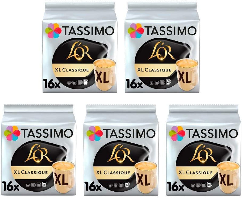 Tassimo L'OR XL Classique Coffee Pods (Pack of 5, Total 80 Coffee Capsules)
