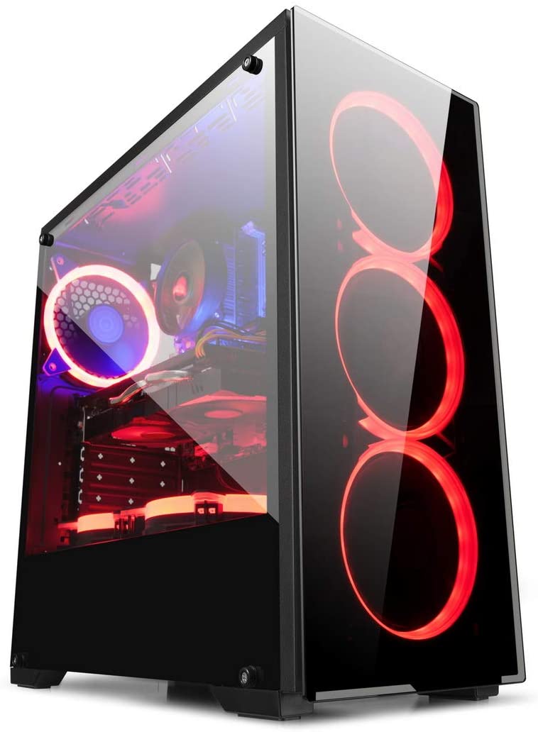 GOLDEN FIELD N17 PC Case Windowed Mid-Tower ATX/M-ATX/ITX Gaming PC Case With 3 Halo Red LED Case Fan For Desktop Computer PC
