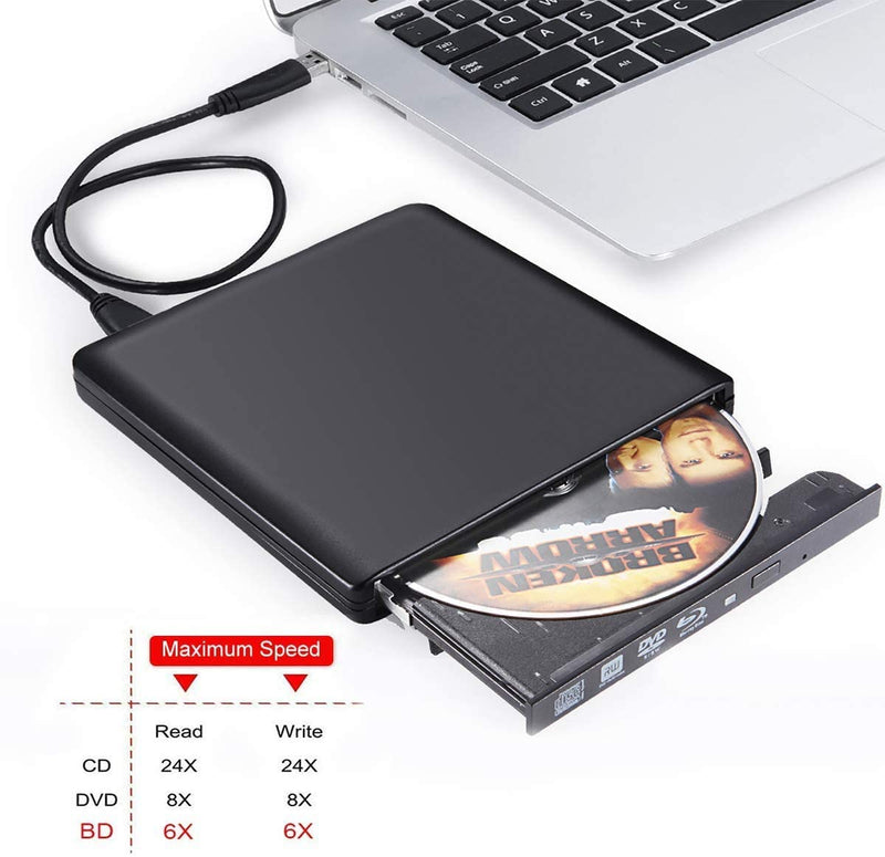 External Blu Ray DVD Drive, USB 3.0 Type C Bluray Disc Burner Slim BD CD DVD RW ROM Writer Rewriter Reader Player for Laptop PC Macbook Windows