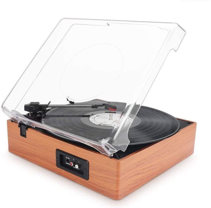 1 BY ONE Belt-Drive 3-Speed Stereo Turntable with Built in Speakers, Supports Vinyl to MP3 Recording, USB MP3 Playback, and RCA Output, Natural Wood