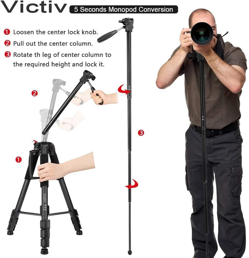 Tripod and monopod combined; takes about 5 seconds to go from the tripod into the monopod and reduces the weight of travel.