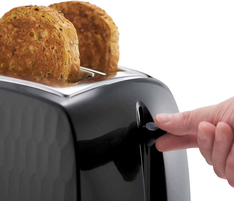 Russell Hobbs 26061 2 Slice Toaster - Contemporary Honeycomb Design with Extra Wide Slots and High Lift Feature, Black
