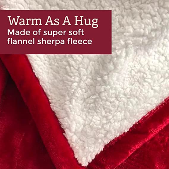 Modish FOUNT Electric Heated Throw Blanket, Red Flannel Sherpa Fleece Overblanket, 9 Heat Settings, Overheat Protection, Machine Washable - 160x130cm