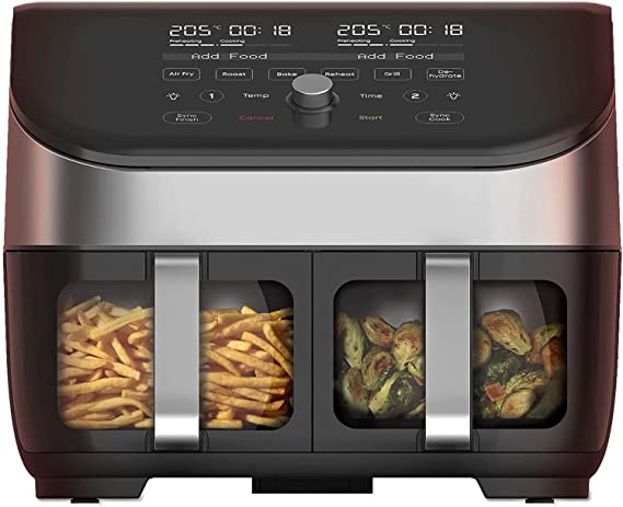Instant Vortex Plus Digital Health Air Fryer Oven - Dual Basket with ClearCook Windows - 7.6L, 8-in-1 Cooking Programmes, Stainless Steel, 1700W