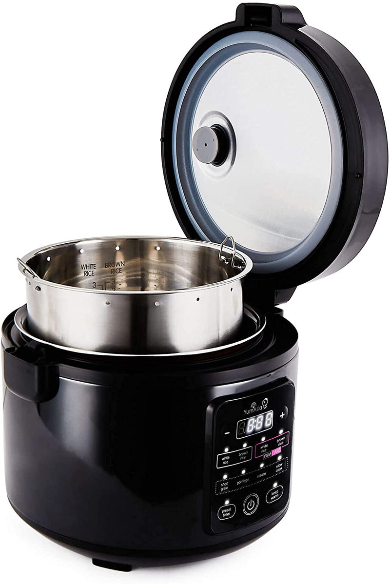 ADVANCED FUZZY LOGIC RICE COOKER TECHNOLOGY – auto adjust temperature and timings for optimal rice cooking combined with tailored useful add on options including steam, porridge, slow cook settings Including 24 hour preset timer and keep warm features