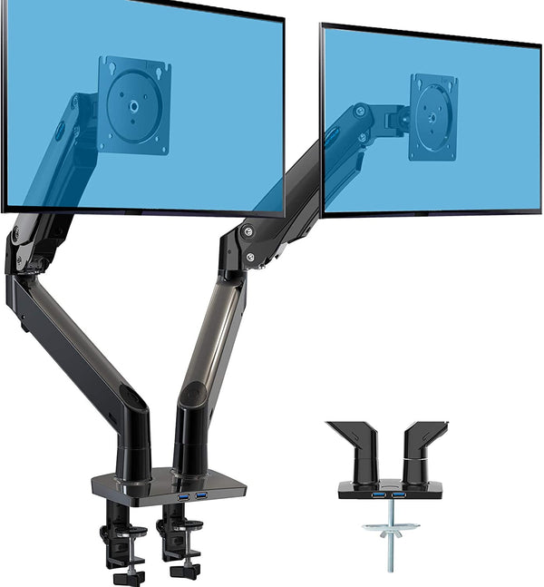 HUANUO Dual Monitor Stand for 15-35 inch Ultrawide Screens, Gas Spring Dual Monitor Arm Desk Mount with USB Port, Adjustable Dual Monitor Mount