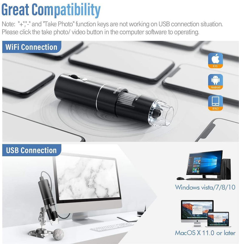 Wireless Digital Microscope, Skybasic 50X to 1000X WiFi Handheld Zoom Magnification Endoscope Camera Magnifier 1080P FHD 2.0 MP 8 LED