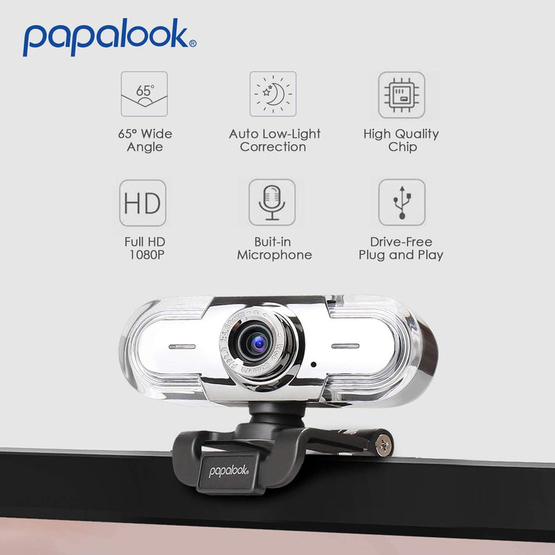 PAPALOOK Webcam 1080P Full HD PC Skype Camera, PA452 Web Cam with Microphone, Video Calling and Recording, Plug and Play USB Camera for YouTube, Zoom