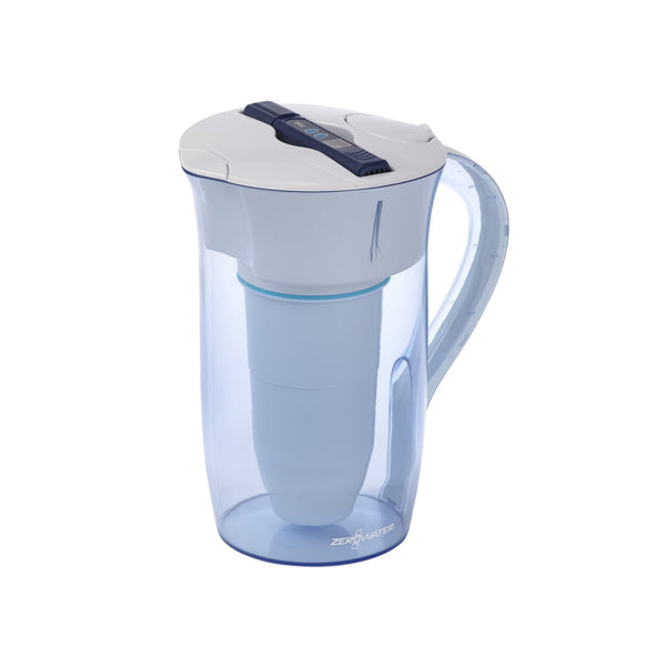 ZeroWater 10 Cup Round Water Filter Jug With Advanced 5 Stage Filter, Water Quality Meter + Water Filter Cartridge Included, 2.4 litres, transparent