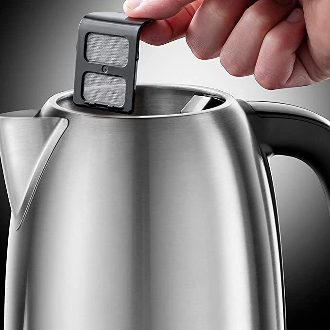 Russell Hobbs 23910 Adventure Brushed Stainless Steel Electric Kettle, Open Handle, 3000 W, 1.7 Litre, Brushed Steel [Energy Class A]