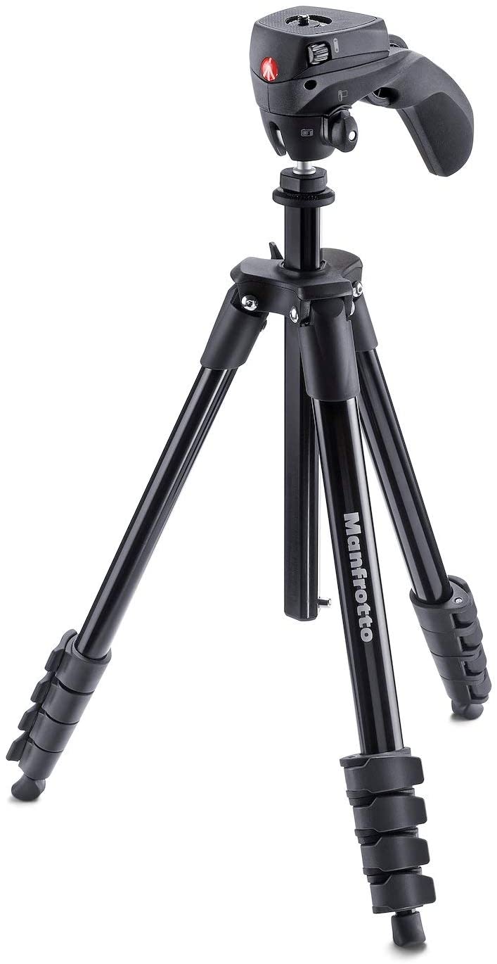 Manfrotto MKCOMPACTACN-BK, Compact Action Aluminium Tripod with Hybrid Head, for Entry-Level, DSLR Camera, Compact System Camera, Payload 2 kg, Black