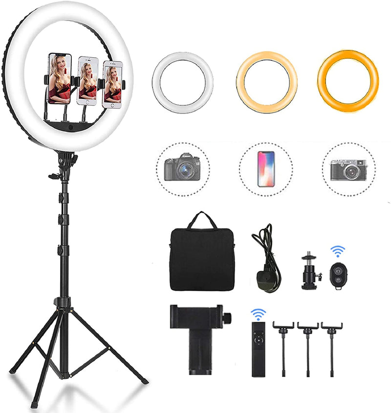 CXYP 18 inch Dimmable LED Ring Light Kit, 3200K-6000K Ring Light with Tripod Stand, Phone Holder, Hot Shoe, Bluetooth Receiver, Carrying Bag