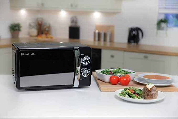 Russell Hobbs RHMM701B 17 Litre 700 W Black Solo Manual Microwave with 5 Power Levels, Ringer & Timer, Defrost Setting, Easy Clean