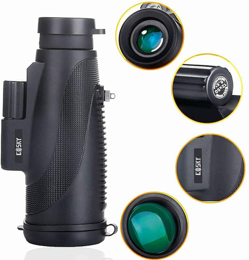 Gosky Titan 12X50 High Power Prism Monocular and Quick Smartphone Holder - Waterproof Fog- Proof Shockproof Scope - for Bird Watching Hunting Camping