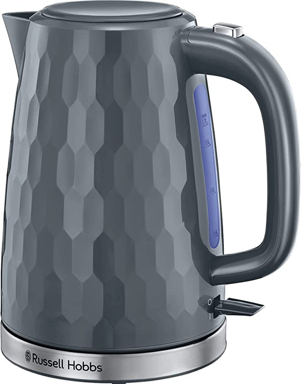 Russell Hobbs 26053 Cordless Electric Kettle - Contemporary Honeycomb Design with Fast Boil and Boil Dry Protection, 1.7 Litre, 3000 W, Grey