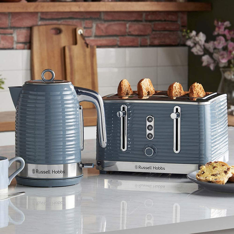 Russell Hobbs 24383 Grey Inspire 4 Slice Toaster, Wide Slot with Lift and Look Feature, High Gloss Chrome Accents, 1800 W