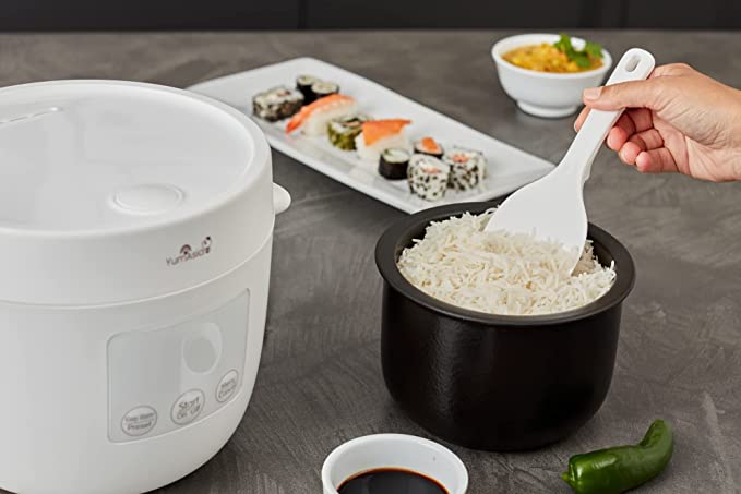 Yum Asia Tsuki Mini Rice Cooker with Shinsei Ceramic Bowl (2.5 cups, 0.45 litre) 5 Rice Cooking Functions, 2 Multicooker Functions, White
