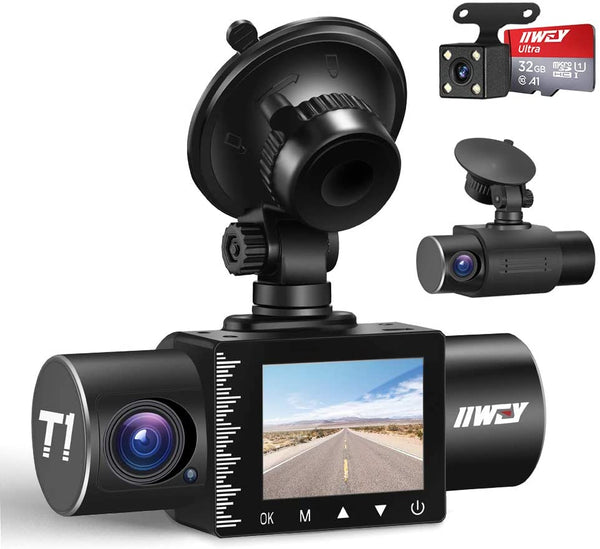 iiwey Dash Cam Front Rear and Three Channels 1080P with IR Night Vision, SD Card included, Dashcam 170 Wide Angle, HDR, Motion Detection and G-sensor
