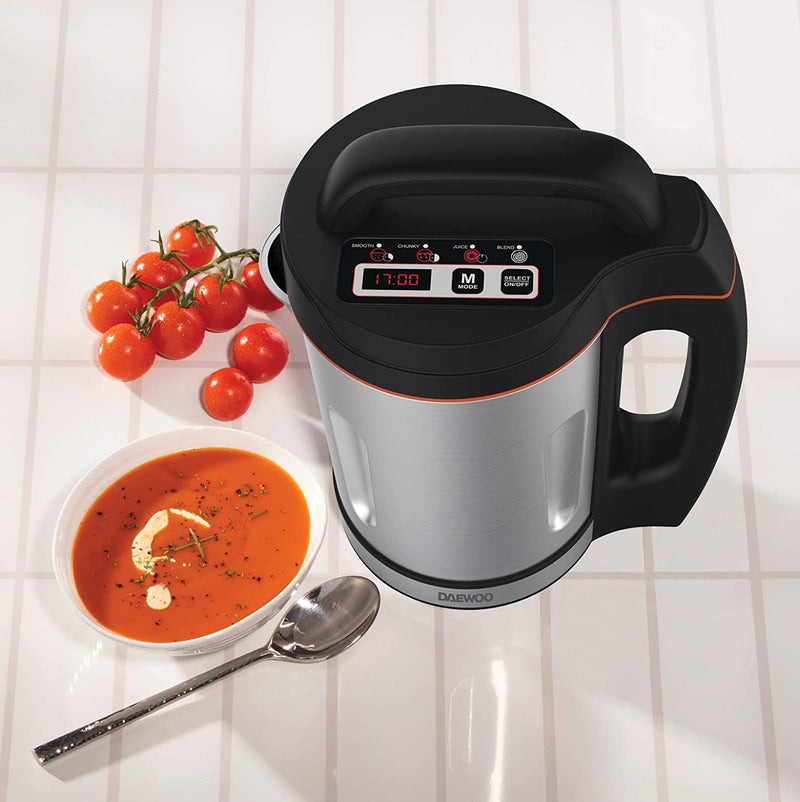 Daewoo 1.6L Family Sized Soup Smoothie Maker, Makes Smooth & Chunky Soup, Led Indicator Lights, Overfill & Overspill Sensors, Stainless Steel, 1000W