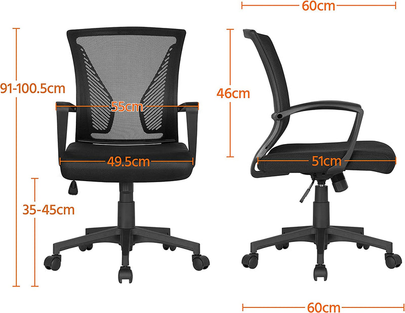 Yaheetech Adjustable Office Chair Ergonomic Executive Mesh Swivel Comfy Work Desk Computer Chair with Arms/Height Adjustable Black