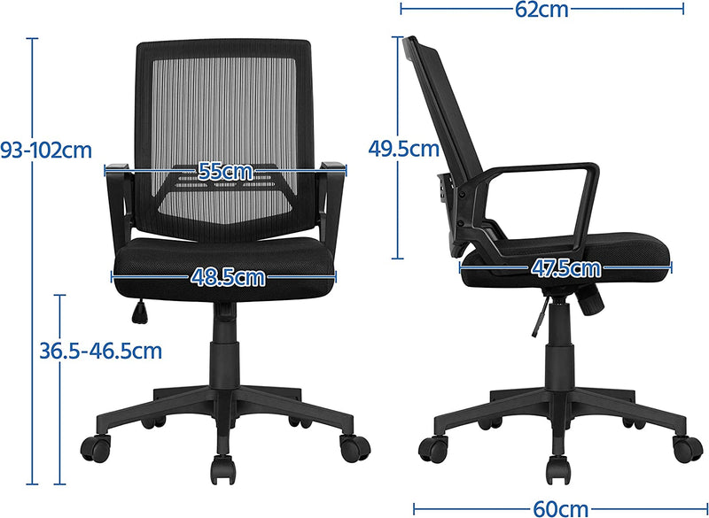 Yaheetech Adjustable Computer Chair Ergonomic Mesh Work Chair Reclining Mid-Back Study Chair with Comfy Lumbar Back Support for Home Office Black