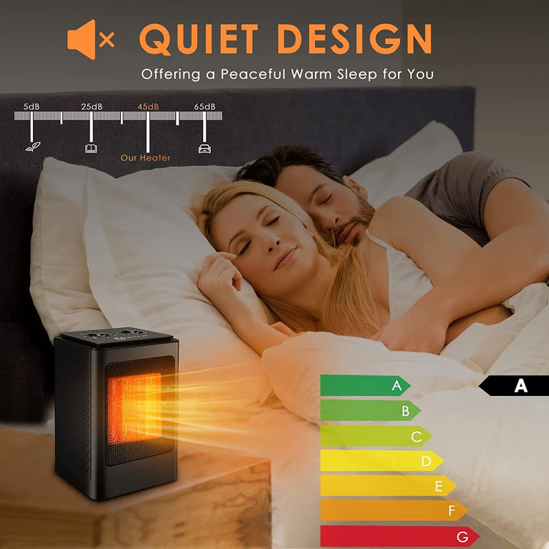 LOW NOISE TO USE - The noise of the heater is lower than 50dB level, the small space heater is absolutely quiet for use in the bedroom when falling asleep.