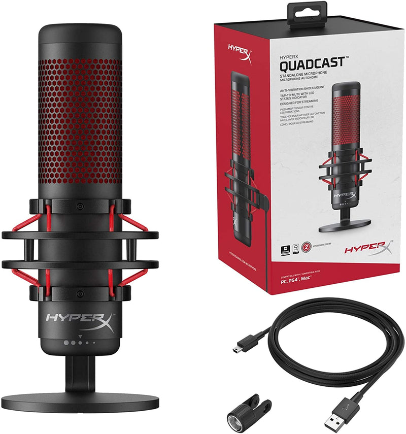 HyperX HX-MICQC-BK QuadCast – Standalone Microphone for streamers, content creators and gamers PC, PS4, and Mac, Black