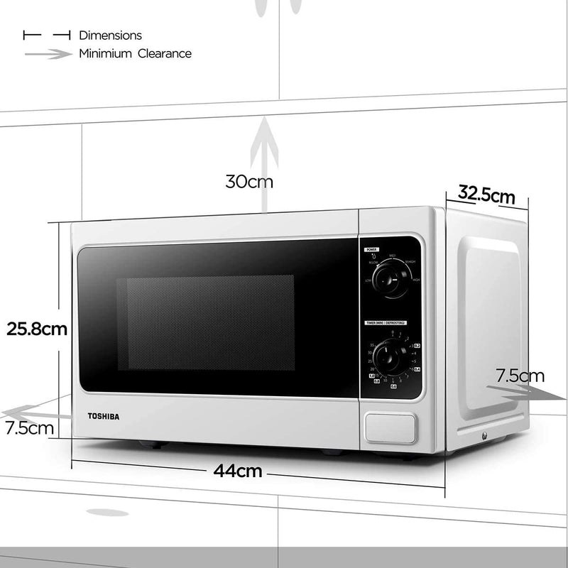 Toshiba 800w 20L Microwave Oven with Function Defrost and 5 Power Levels, Stylish Design – White - MM-MM20P(WH)