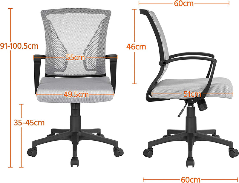 Yaheetech Adjustable Office Chair Ergonomic Executive Mesh Swivel Comfy Work Desk Computer Chair with Arms/Height Adjustable Light Grey