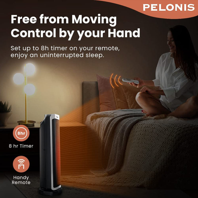 PELONIS Electric Space Heater 2000W, Remote Control, Energy Efficient, Portable Ceramic Heater, 75° Oscillation, Thermostat, Overheat Protection White