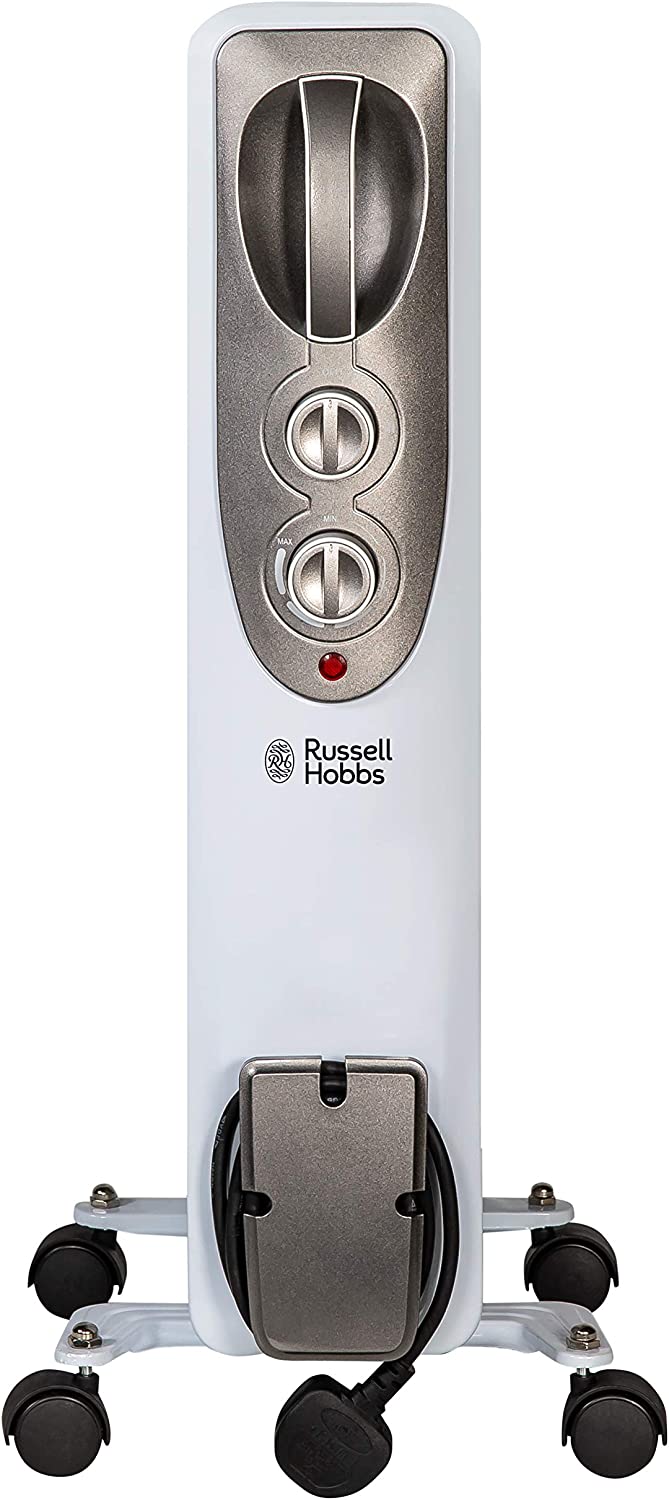 Russell Hobbs 1500W/1.5KW Oil Filled Radiator, 7 Fin Portable Electric Heater, Adjustable Thermostat with 3 Heat Settings, Safety Cut-off, RHOFR5001